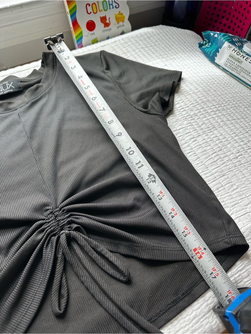 NUX Black Ribbed Cropped Drawstring Tee - Picture 3 of 5